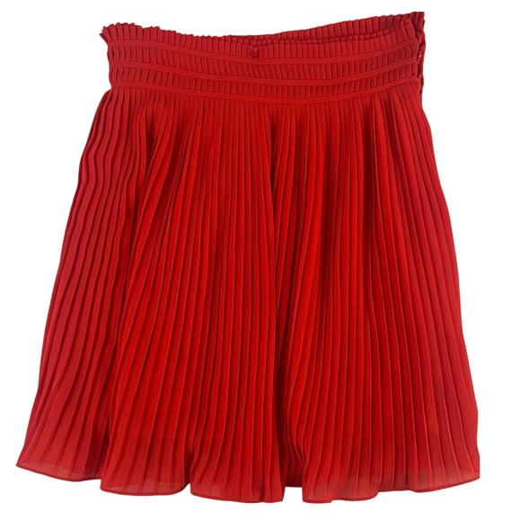 5/48 Release Pleat Red Mini Skirt Women’s SZ Med GUC Side Zip/Buttons Lined - Picture 2 of 11